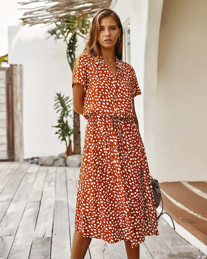 Casual Polka Dot Irregular Maxi Dress V-neck Short Sleeve