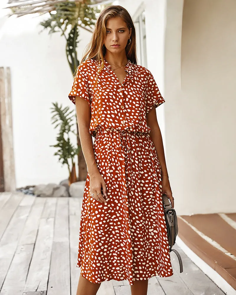 Casual Polka Dot Irregular Maxi Dress V-neck Short Sleeve