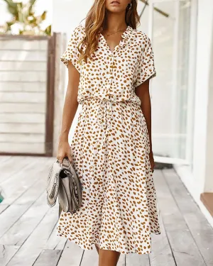 Casual Polka Dot Irregular Maxi Dress V-neck Short Sleeve