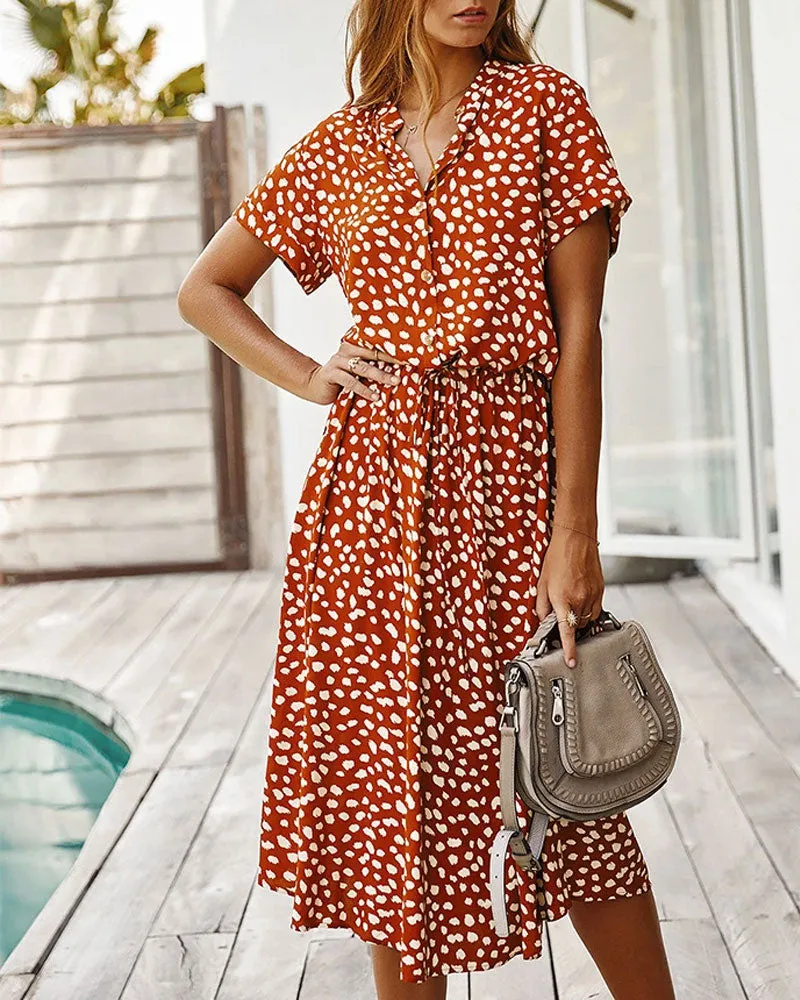 Casual Polka Dot Irregular Maxi Dress V-neck Short Sleeve