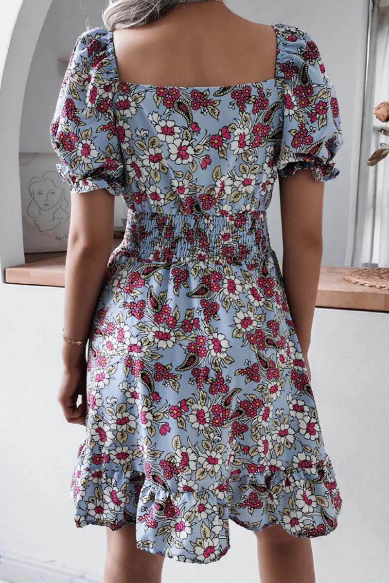 Casual Print Square Collar A Line Dresses(3 Colors)