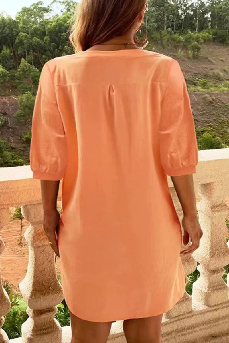 Casual Simplicity Solid Pocket Buckle O Neck A Line Dresses
