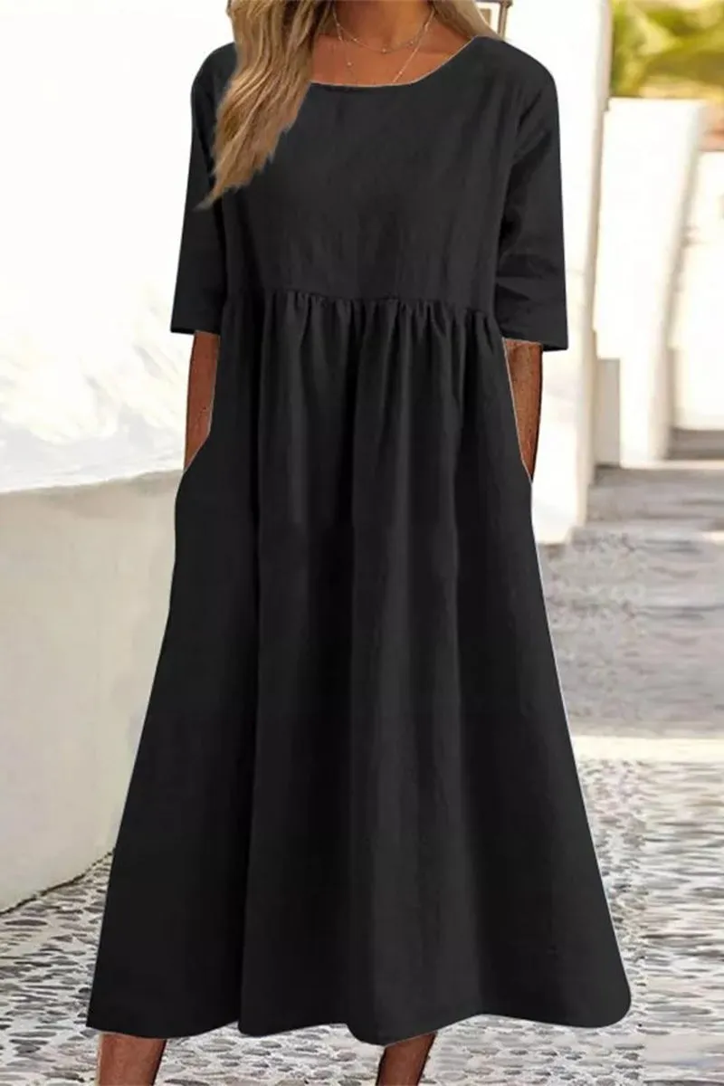Casual Simplicity Solid Pocket O Neck A Line Dresses