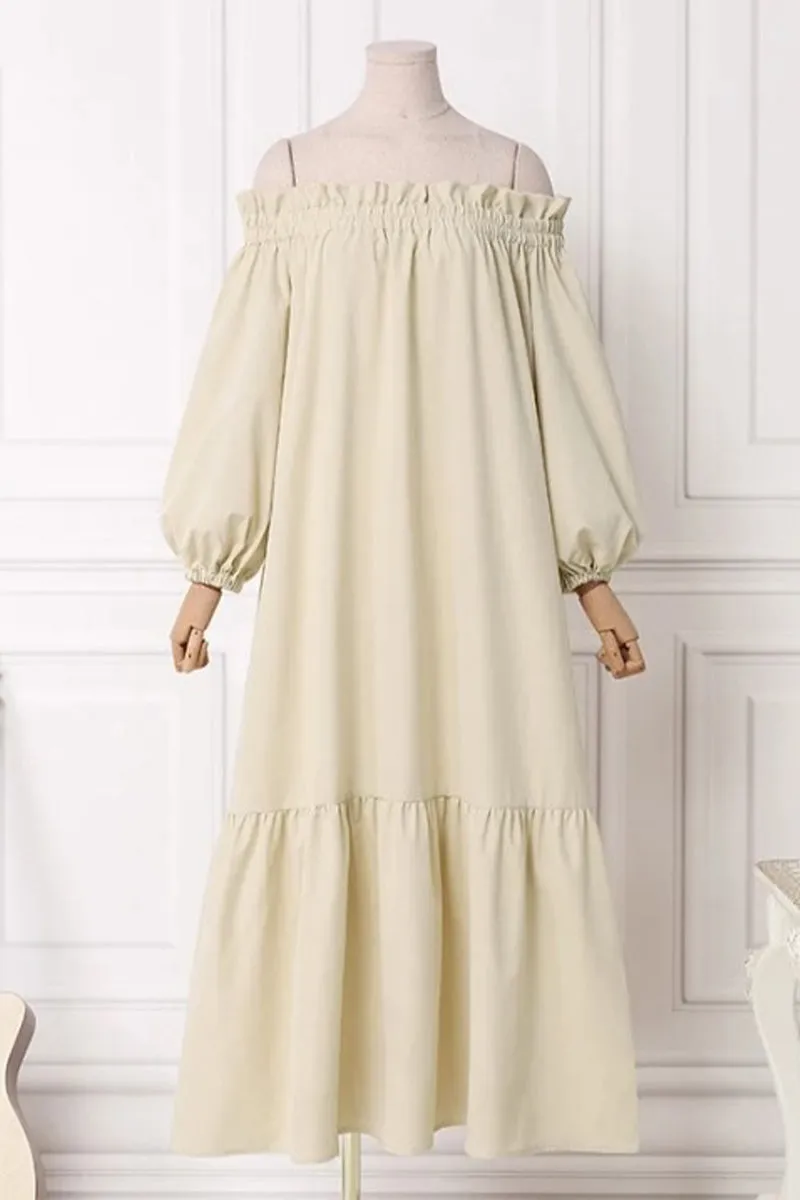 Casual Solid Patchwork Off the Shoulder A Line Dresses(3 Colors)