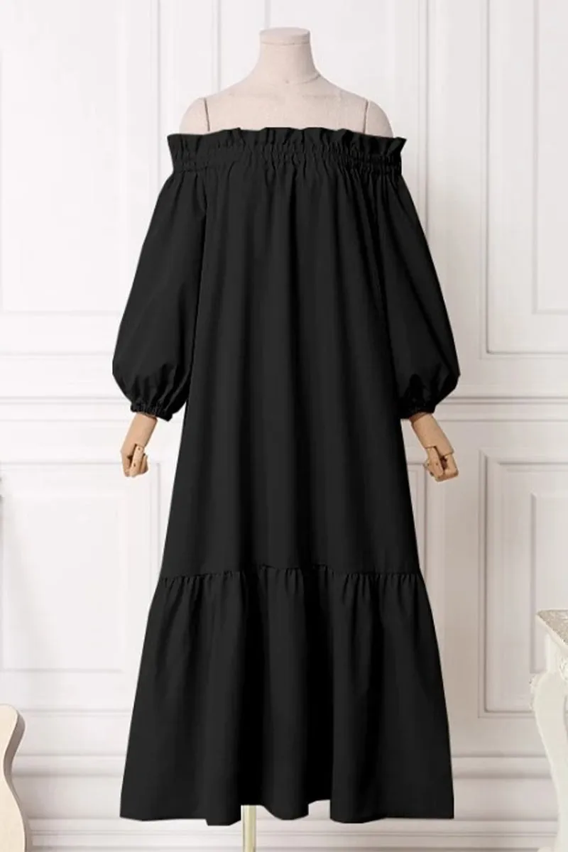 Casual Solid Patchwork Off the Shoulder A Line Dresses(3 Colors)