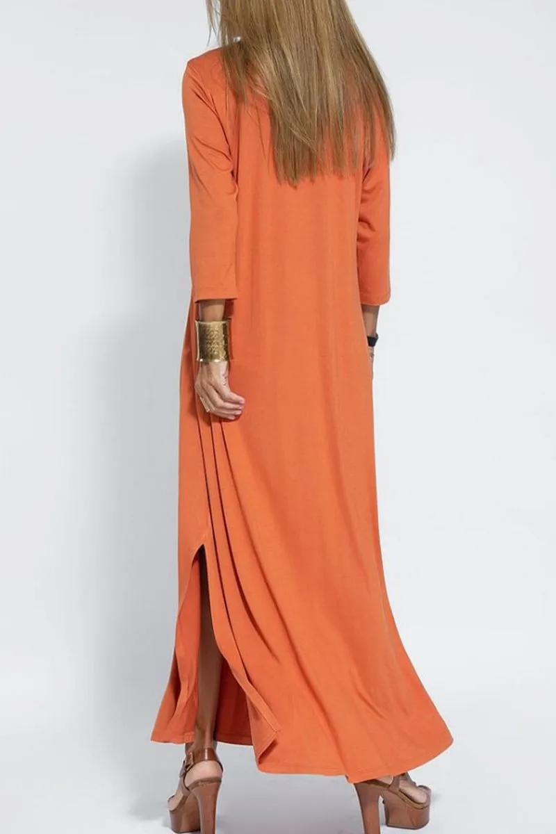 Casual Solid Slit V Neck A Line Dresses
