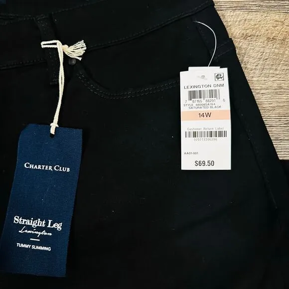 Charter Club Black Straight Leg Tummy Slimming Jeans 14W