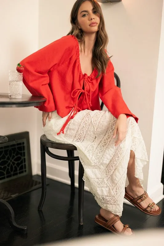 Cherry Red Linen Top