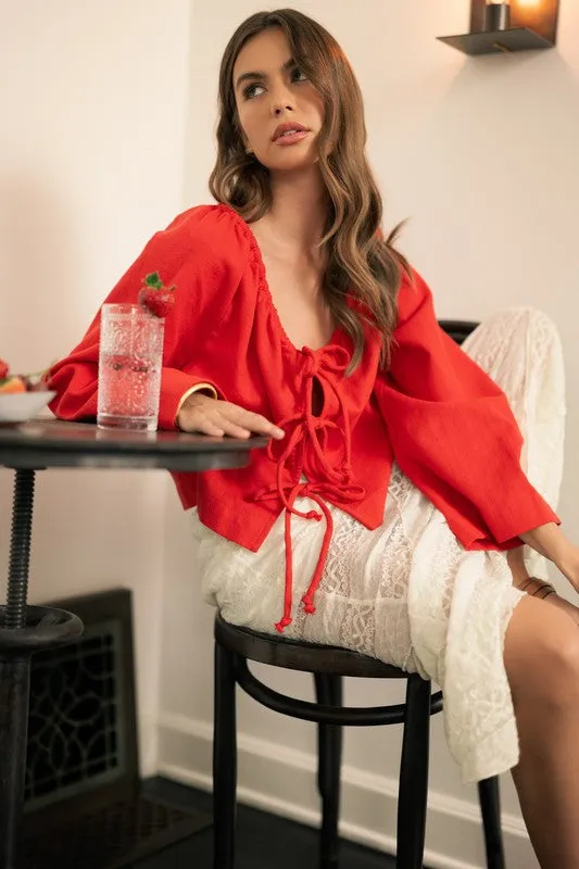 Cherry Red Linen Top
