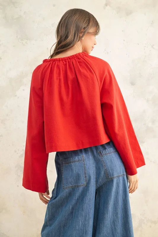 Cherry Red Linen Top