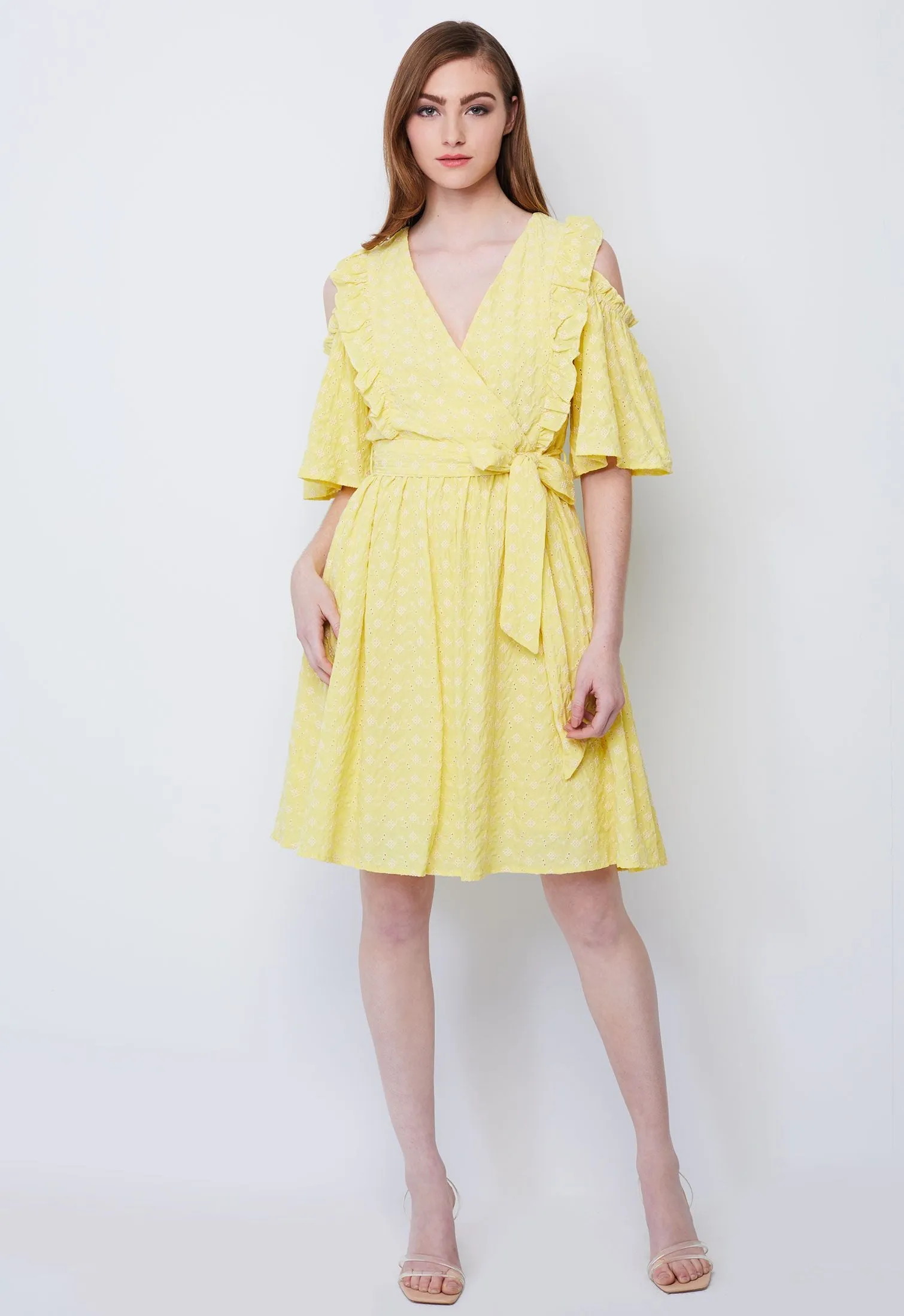 Cold-Shoulder Floral Link V-Neckline Dress