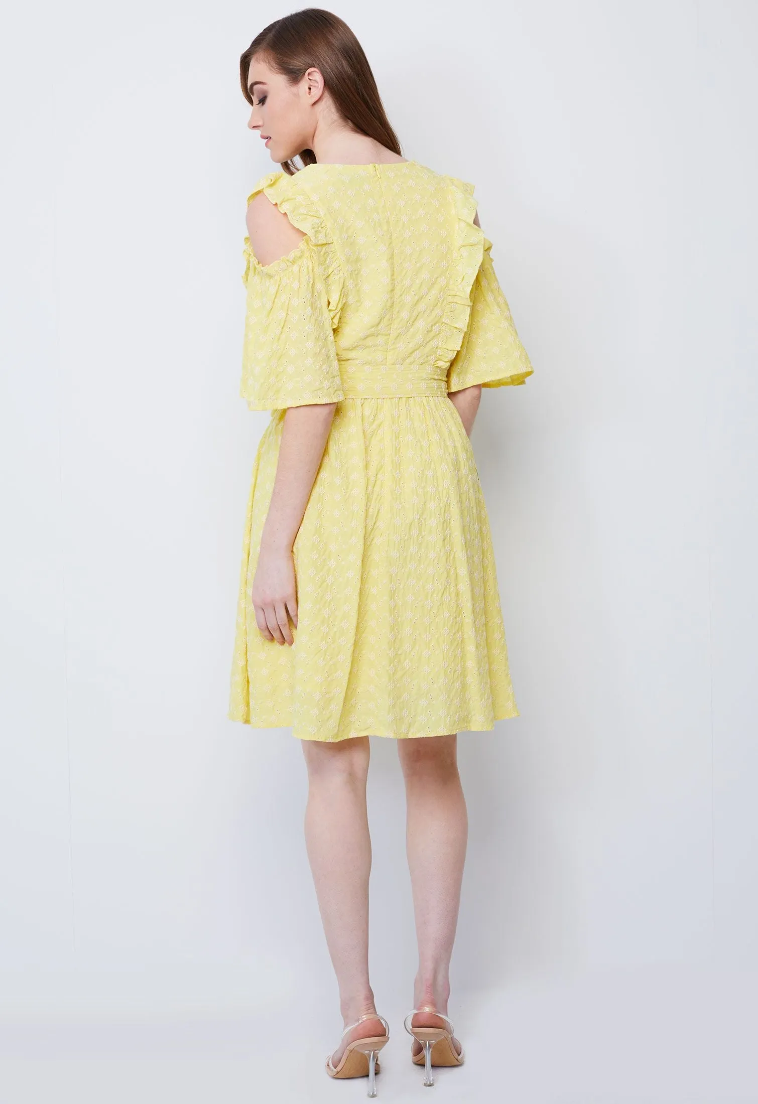 Cold-Shoulder Floral Link V-Neckline Dress