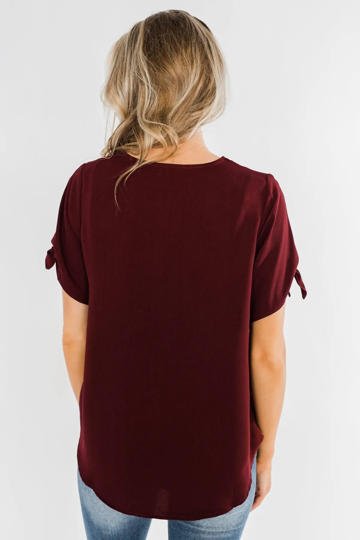 Cold Shoulder Wrap Blouse- Wine