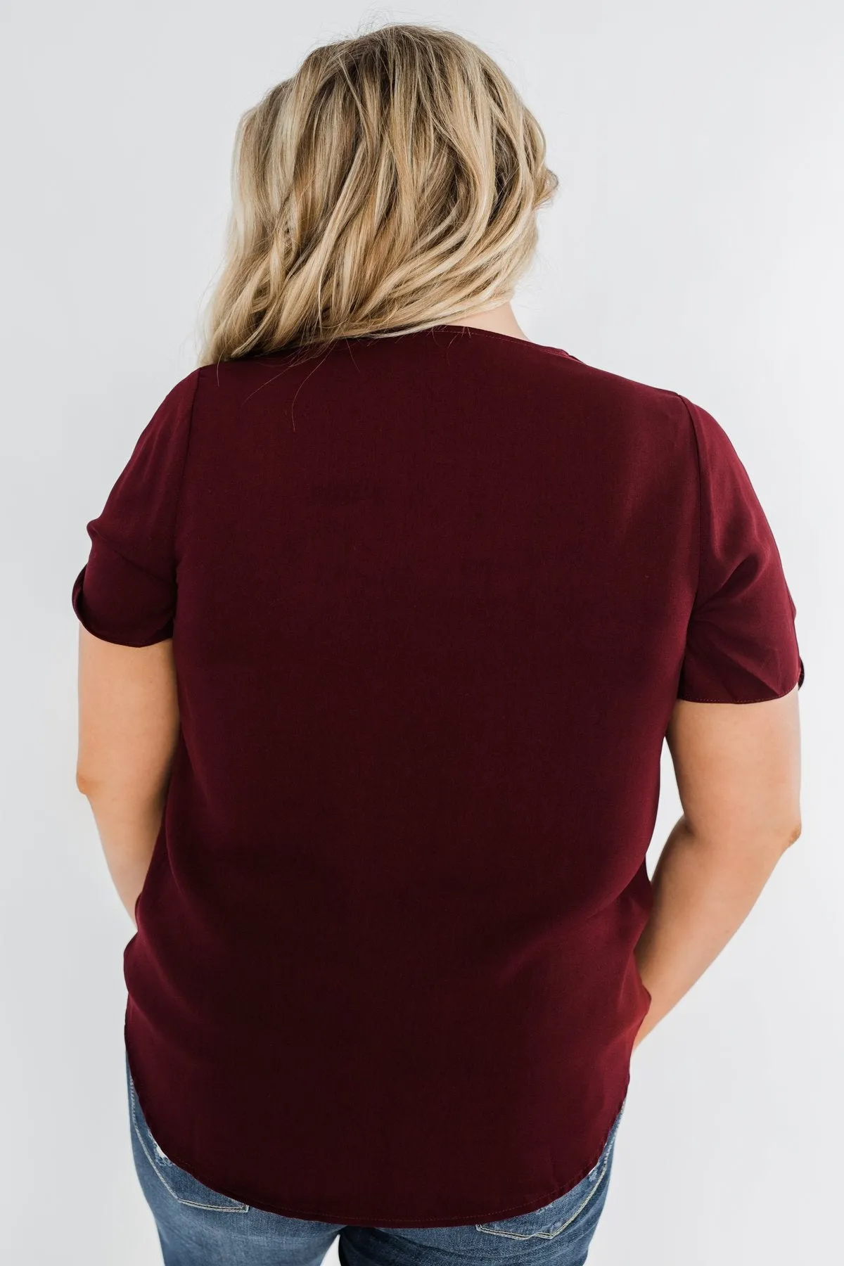 Cold Shoulder Wrap Blouse- Wine