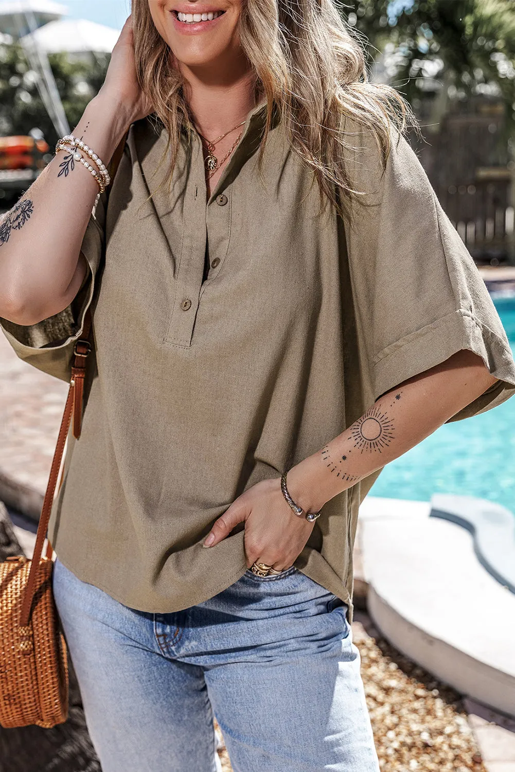 Collared Half Folded Oversize Top