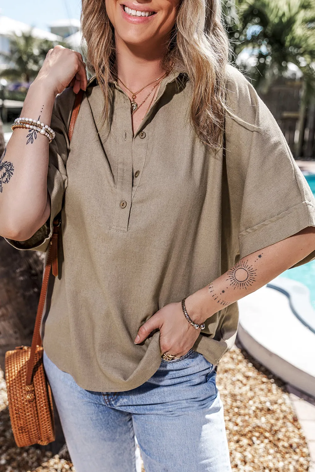 Collared Half Folded Oversize Top