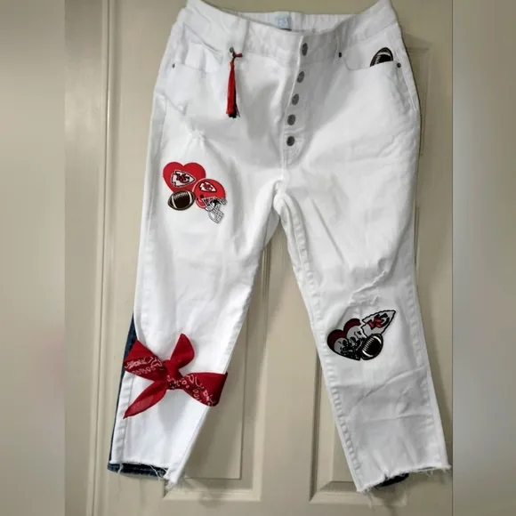 Custom 1 of 1 Kansas City Chiefs Patch Accents Jeans Embellished Upcycle