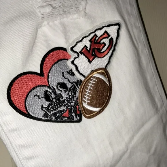 Custom 1 of 1 Kansas City Chiefs Patch Accents Jeans Embellished Upcycle