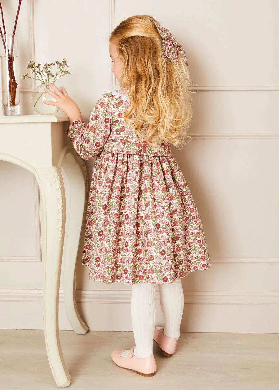 Daphne Floral Hand Smocked Double Breasted Dress in Pink (18mths-10yrs)