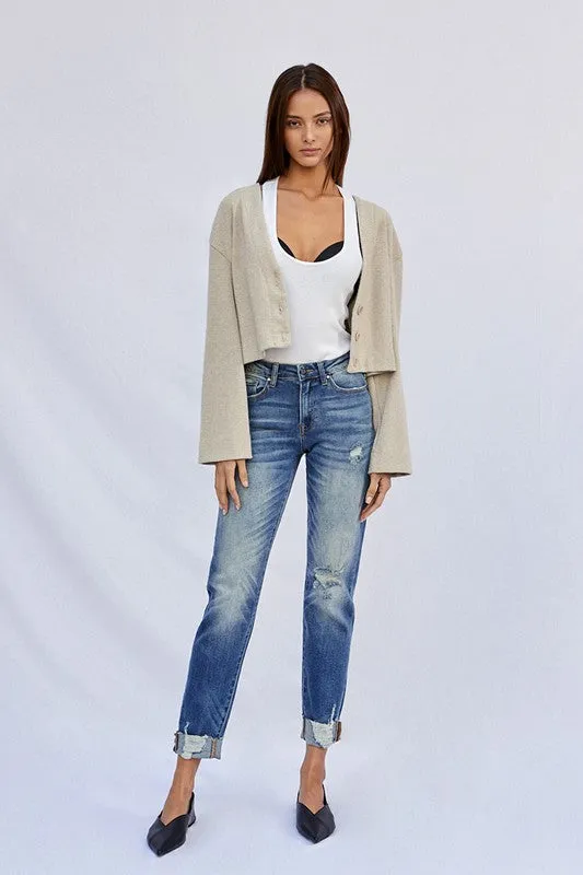 Denim Lab USA Raw Hem Boyfriend Jeans
