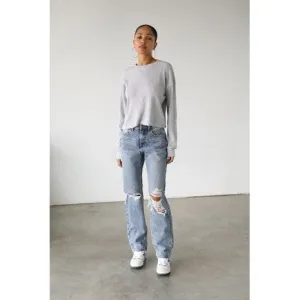 Distressed Straight Leg Denim Jeans