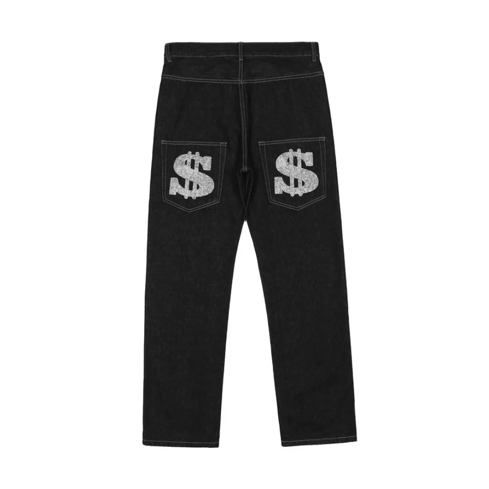Dollar Embroidery Straight Leg Jeans