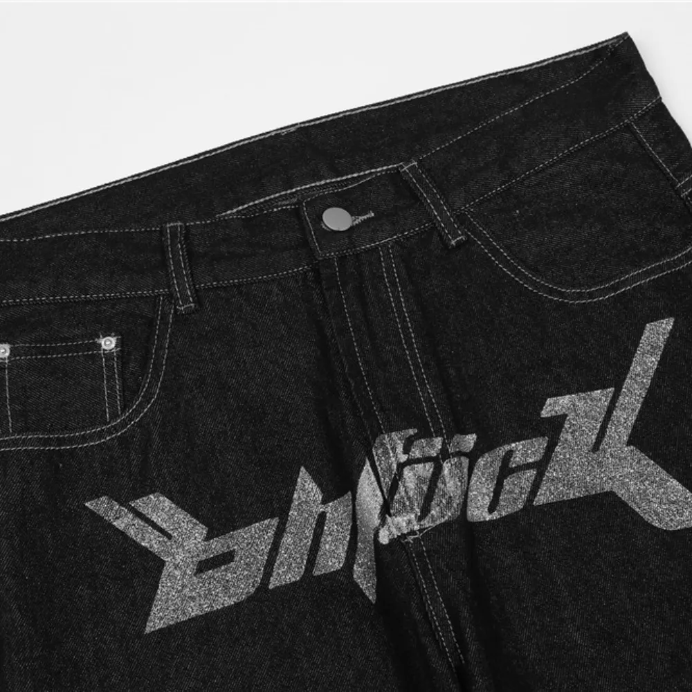 Dollar Embroidery Straight Leg Jeans