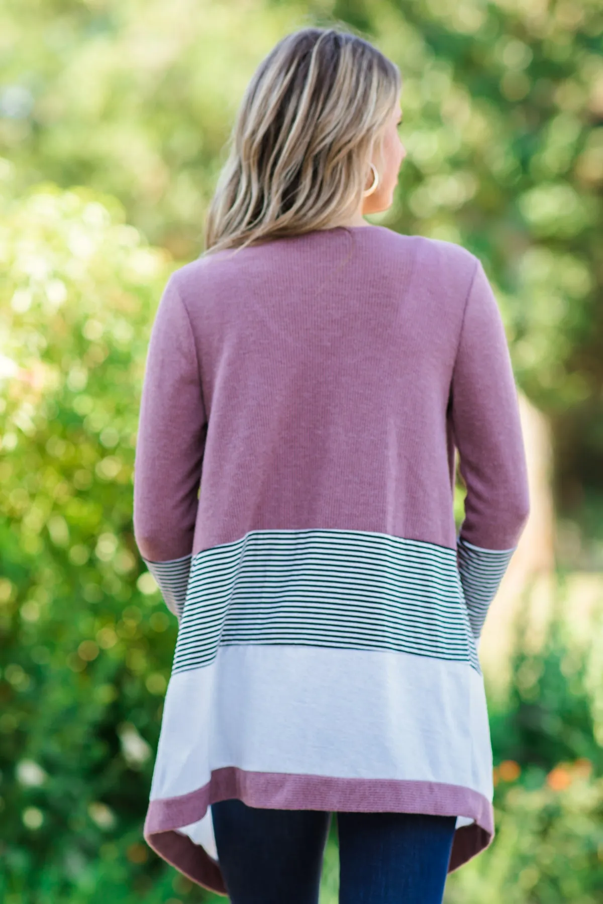 Dusty Rose and White Stripe Detail Cardigan