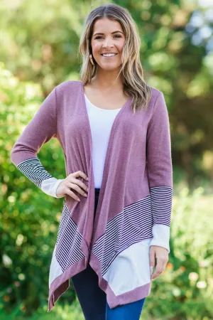 Dusty Rose and White Stripe Detail Cardigan