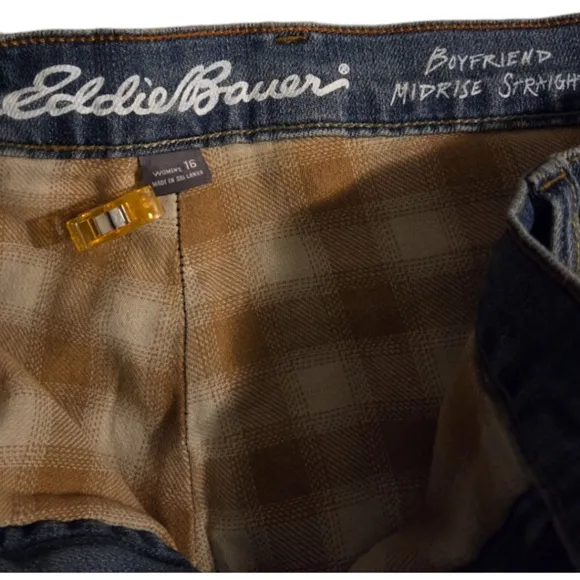 Eddie Bauer Women's Boyfriend Mid-Rise Straight Flannel Lined Jeans Sz 16