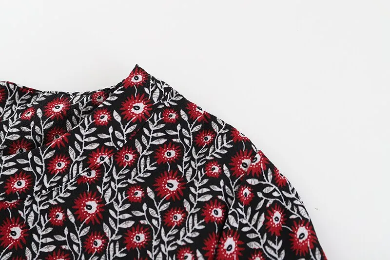 Elegant O-Neck Floral Print Long Sleeve Plus Size Dress