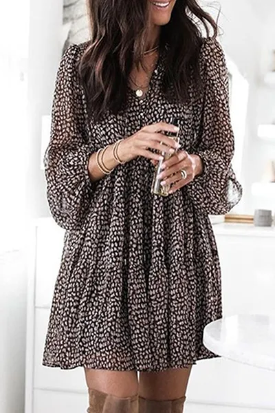 Elegant Print Buckle Flounce V Neck A Line Dresses