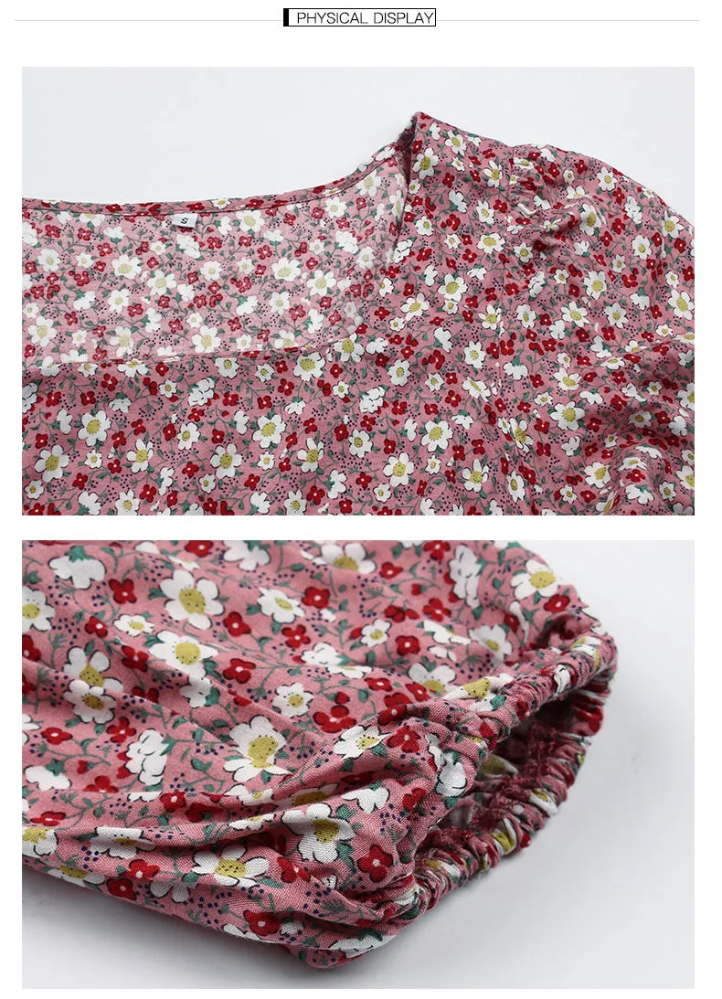 Elegant Retro Square Collar Floral Midi Dresses