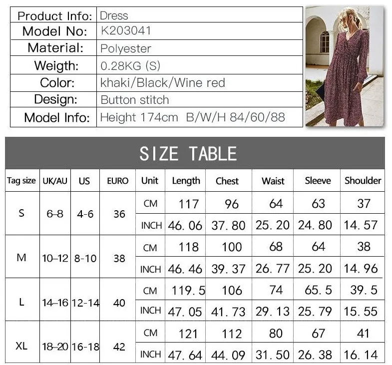 Elegant Retro V-neck Polka dot Floral Maxi Midi Dresses
