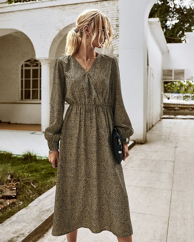 Elegant Retro V-neck Polka dot Floral Maxi Midi Dresses