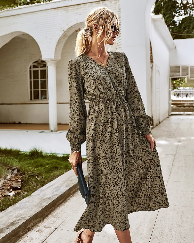 Elegant Retro V-neck Polka dot Floral Maxi Midi Dresses