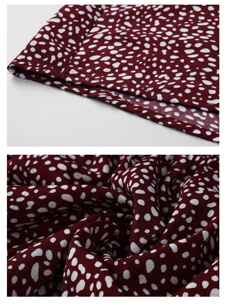 Elegant Retro V-neck Polka dot Floral Maxi Midi Dresses