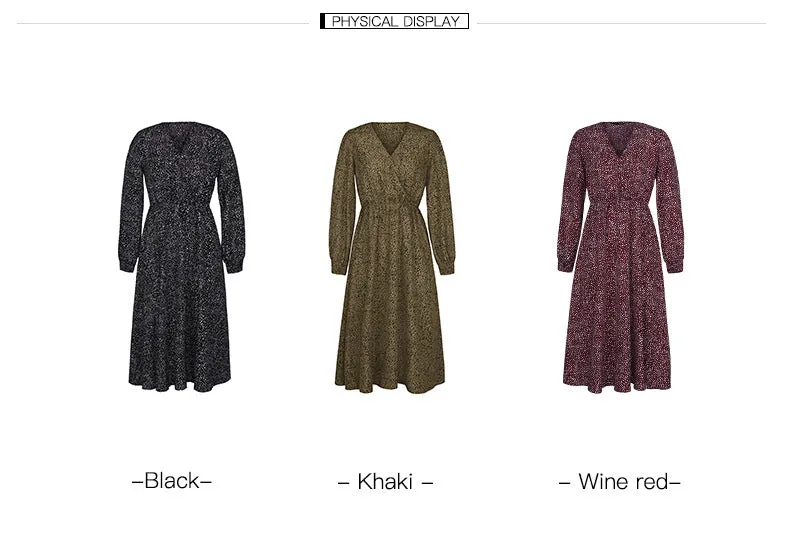 Elegant Retro V-neck Polka dot Floral Maxi Midi Dresses