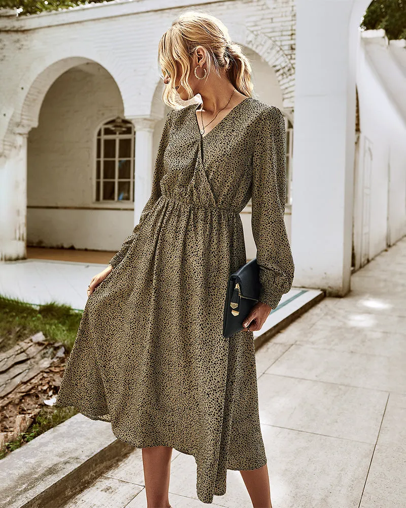 Elegant Retro V-neck Polka dot Floral Maxi Midi Dresses
