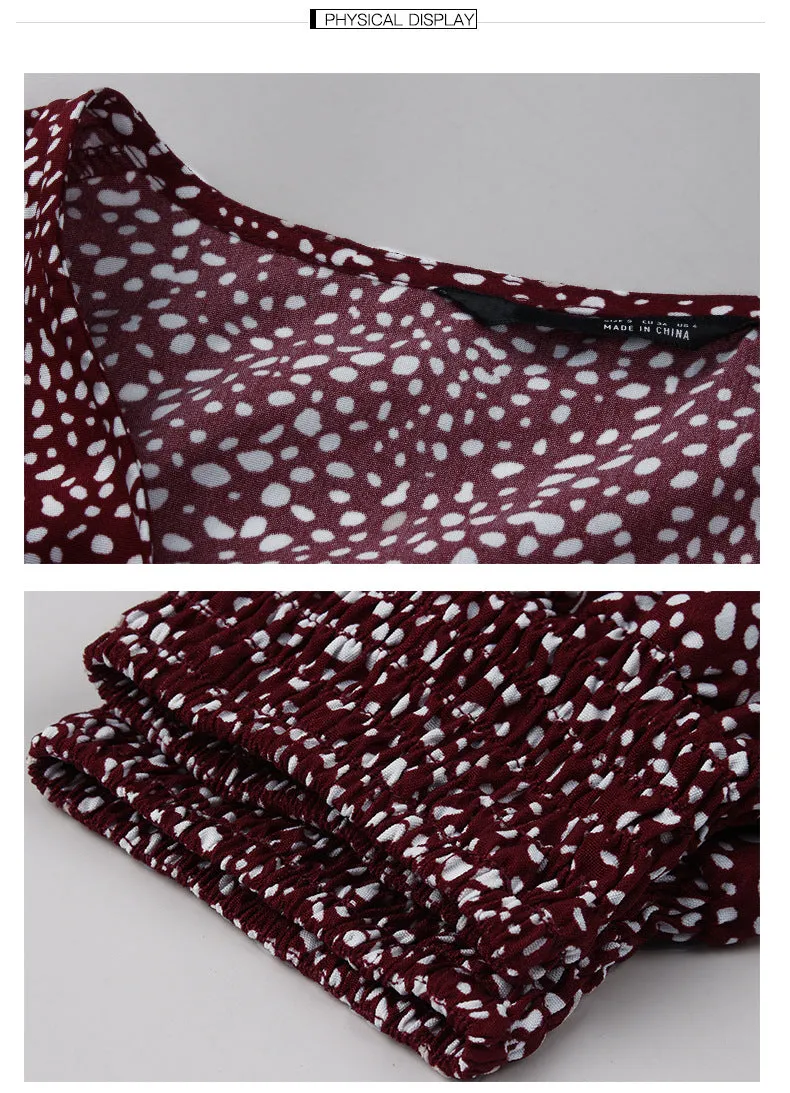 Elegant Retro V-neck Polka dot Floral Maxi Midi Dresses
