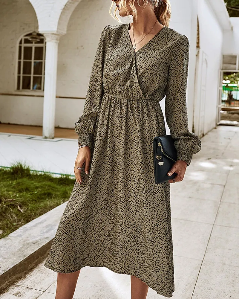 Elegant Retro V-neck Polka dot Floral Maxi Midi Dresses