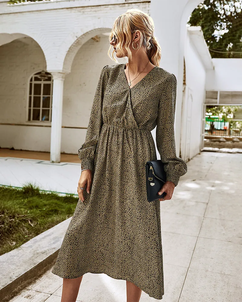 Elegant Retro V-neck Polka dot Floral Maxi Midi Dresses