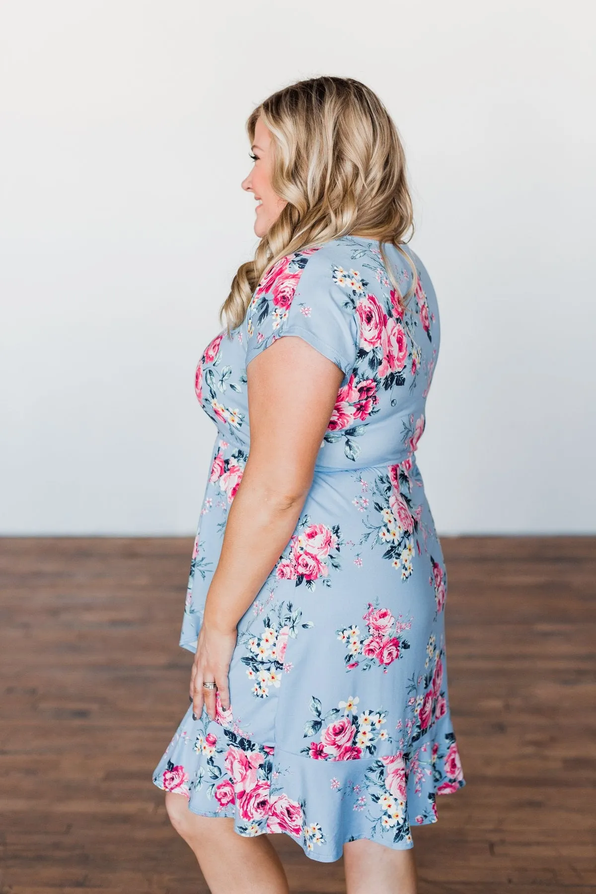 Enchanted Gardens Floral & Ruffle Dress- Baby Blue