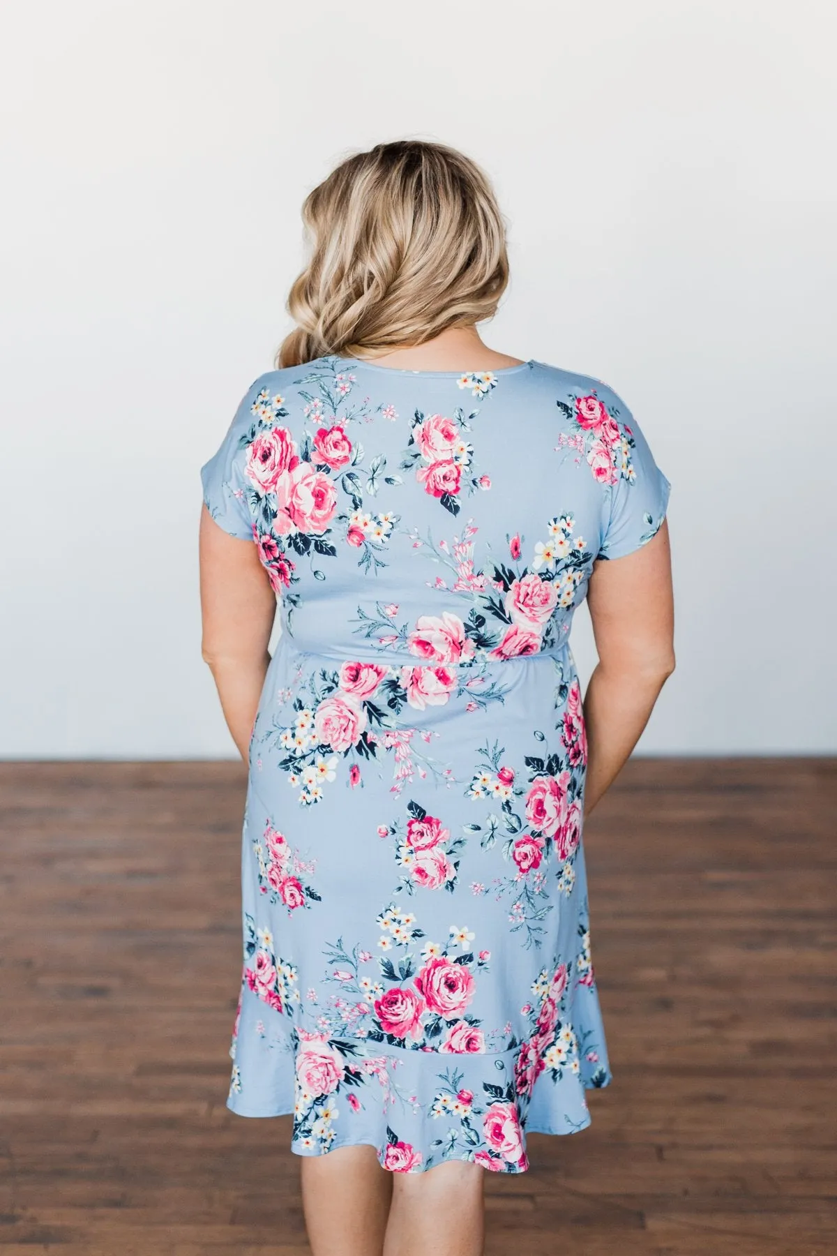 Enchanted Gardens Floral & Ruffle Dress- Baby Blue