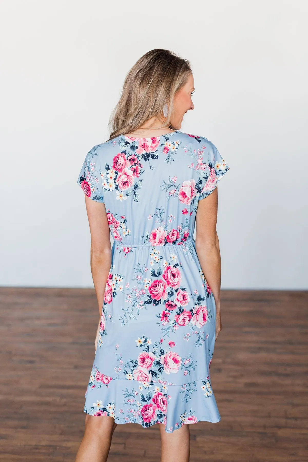 Enchanted Gardens Floral & Ruffle Dress- Baby Blue
