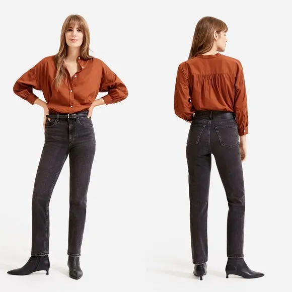 Everlane | High Rise Straight Jean in Washed Black 27