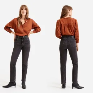 Everlane | High Rise Straight Jean in Washed Black 27