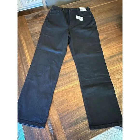 Express original super high waist straight leg jeans in black.