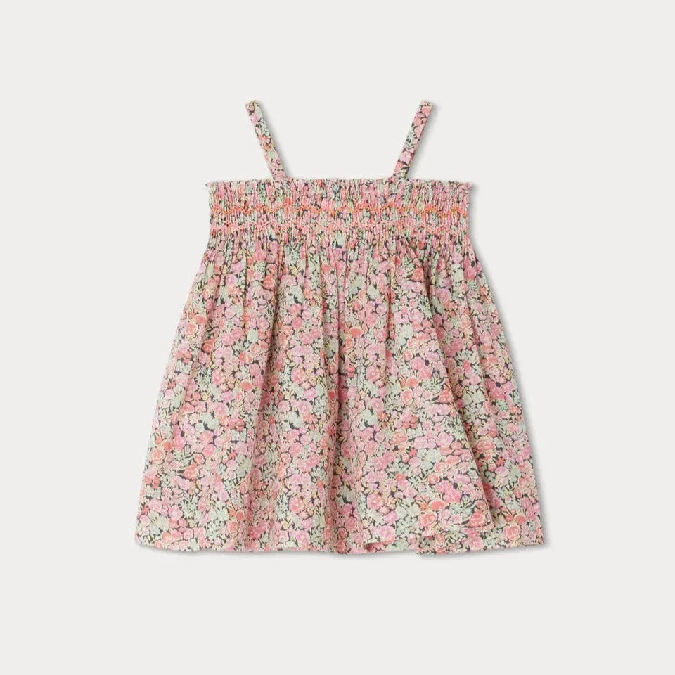 Fabricia Coral Floral Smocked Dress
