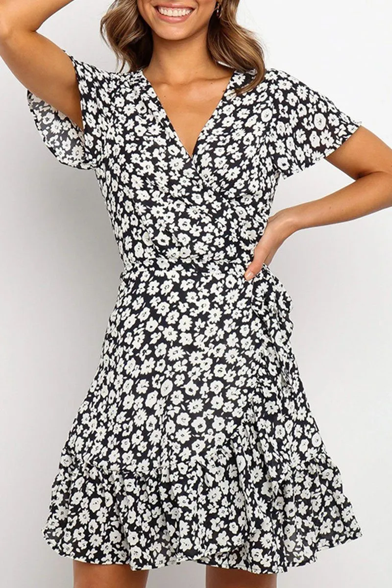 Fashion Casual Print Split Joint V Neck A Line Dresses